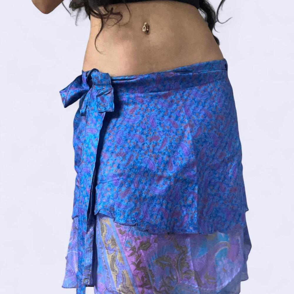 Blue and purple wrap skirt with tie waist #festival #raver